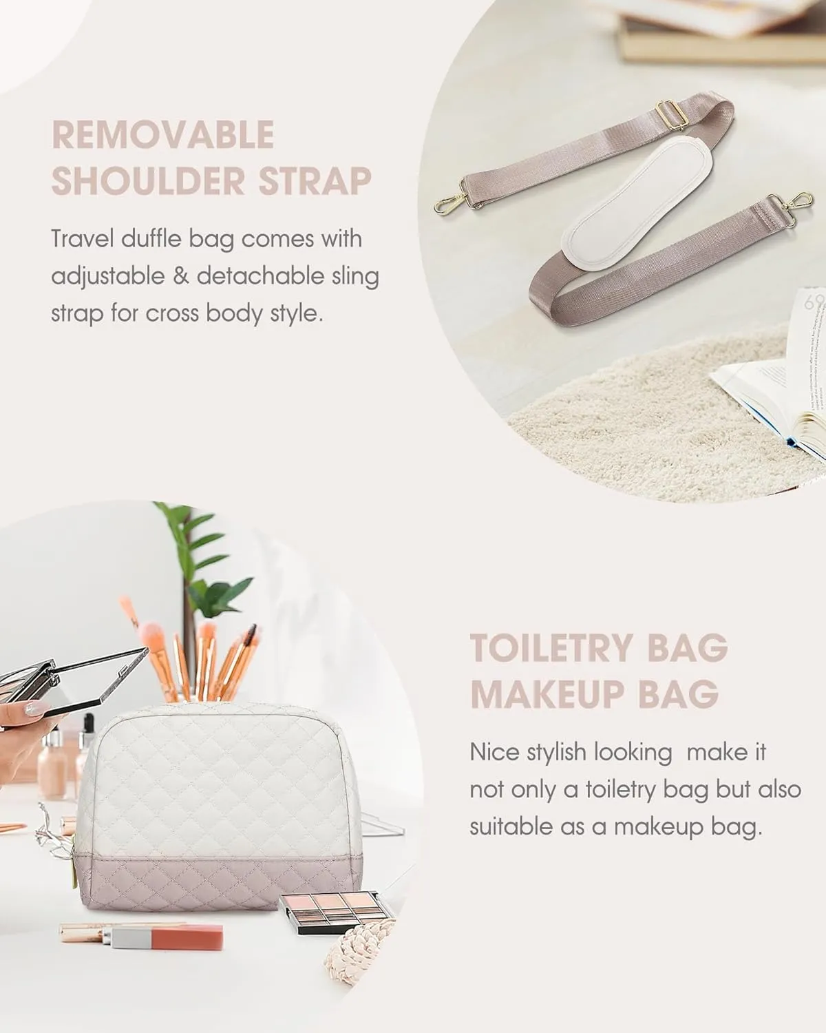 Travel Duffle Bag Weekender for Women: Travel Duffel Bag Carry-On Overnight Bag with Shoe Compartment & Wet Pocket Large Weekend Tote Bag with Toiletry Bags Gym Duffel Bag for Hospital Beige