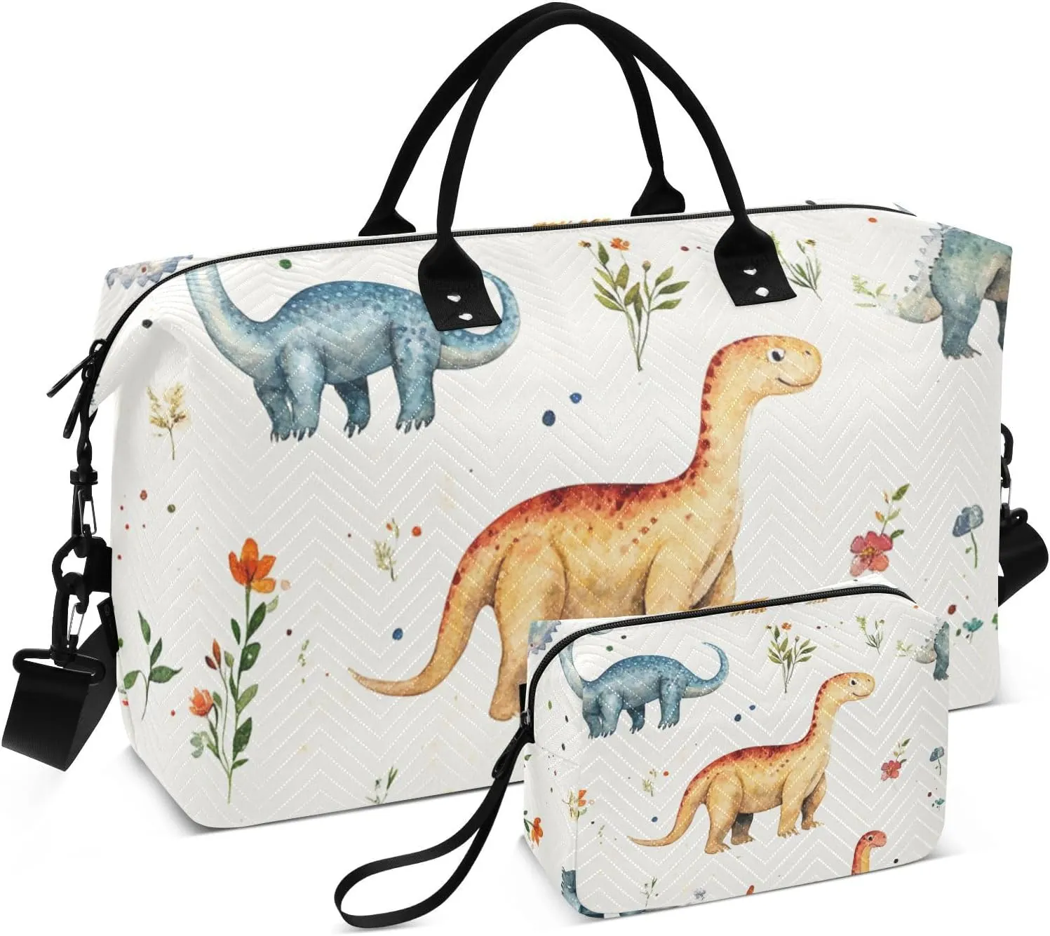 Travel Tote Bag Travel Weekender Gear Bag Large Gym Bag with Toiletry Bag for Trip Foldable Beauty Dinosaur Diplodocus Planetary Impact