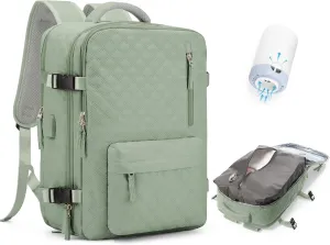 Travel Vacuum Storage Backpack with Air Pump Vacuum Seal Compression Space Saver Bags Clothing Vacpack Airback 18x14x8 inches Travel Bag Carry on Personal item Laptop Work Backpacks Women LightGreen
