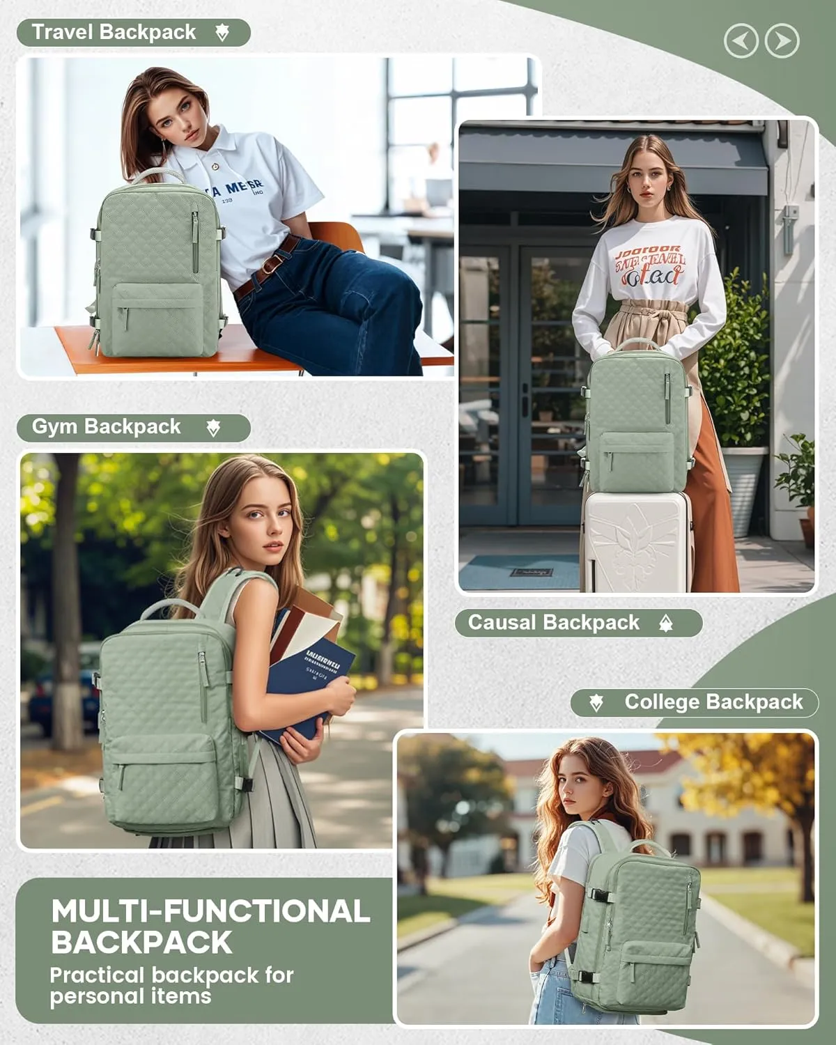 Travel Vacuum Storage Backpack with Air Pump Vacuum Seal Compression Space Saver Bags Clothing Vacpack Airback 18x14x8 inches Travel Bag Carry on Personal item Laptop Work Backpacks Women LightGreen