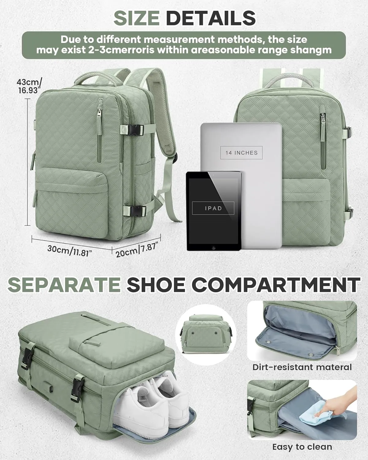 Travel Vacuum Storage Backpack with Air Pump Vacuum Seal Compression Space Saver Bags Clothing Vacpack Airback 18x14x8 inches Travel Bag Carry on Personal item Laptop Work Backpacks Women LightGreen