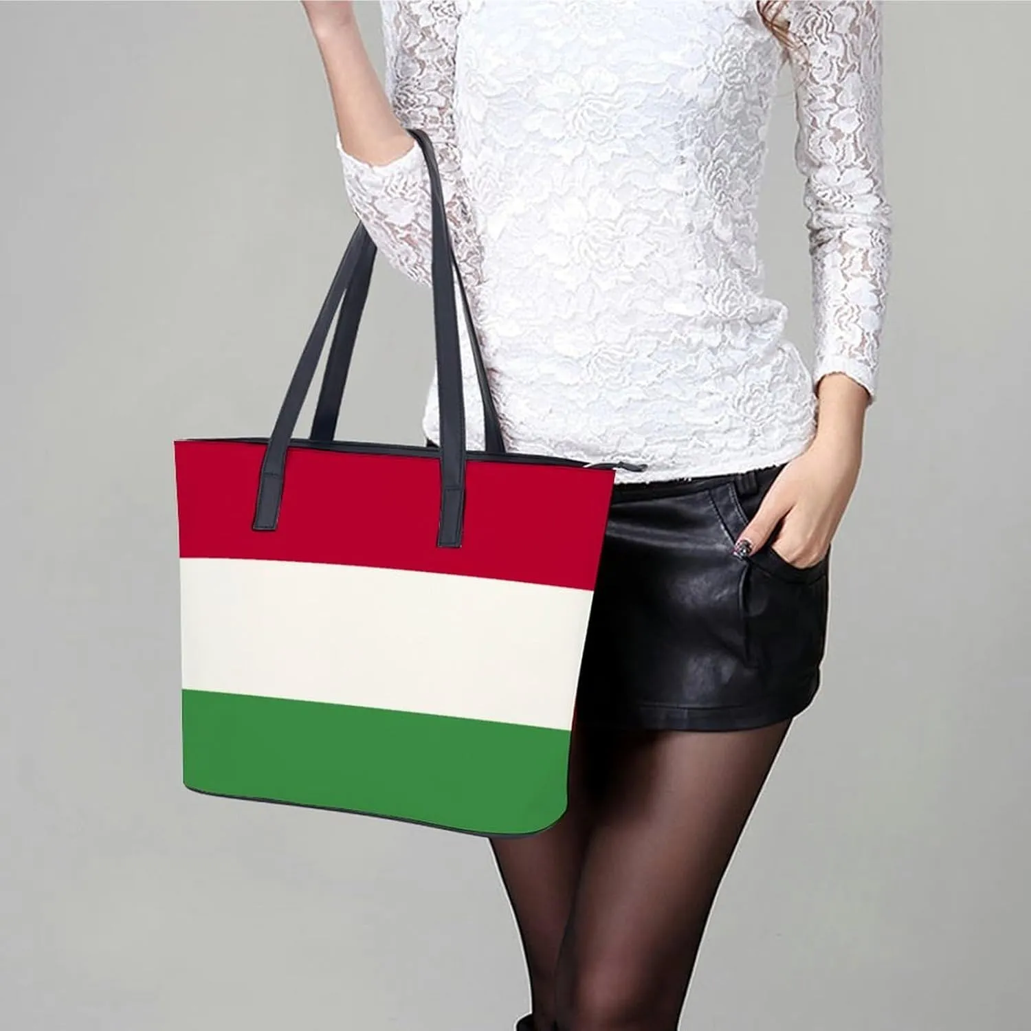 Trendy Hungary Flag Zipper Shoulder Bag Women Stylish Leather Tote for Daily Use