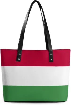 Trendy Hungary Flag Zipper Shoulder Bag Women Stylish Leather Tote for Daily Use