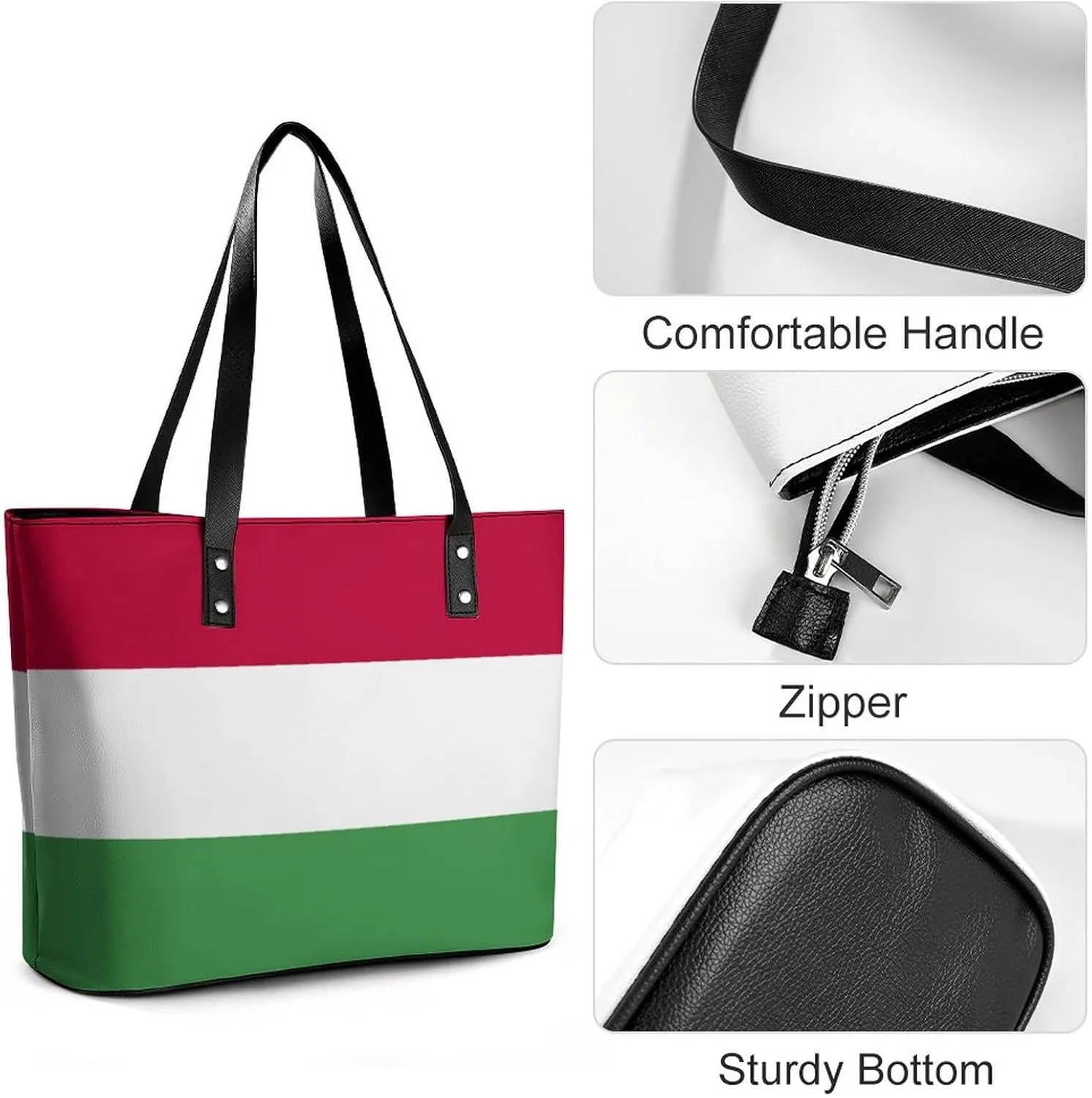 Trendy Hungary Flag Zipper Shoulder Bag Women Stylish Leather Tote for Daily Use