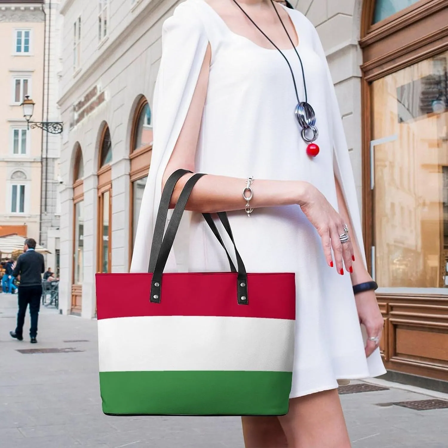 Trendy Hungary Flag Zipper Shoulder Bag Women Stylish Leather Tote for Daily Use