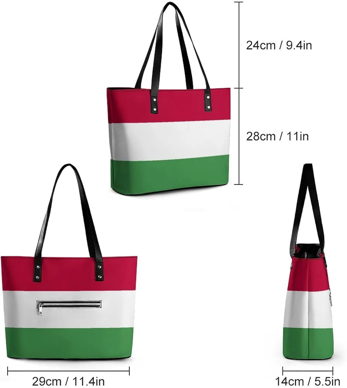 Trendy Hungary Flag Zipper Shoulder Bag Women Stylish Leather Tote for Daily Use