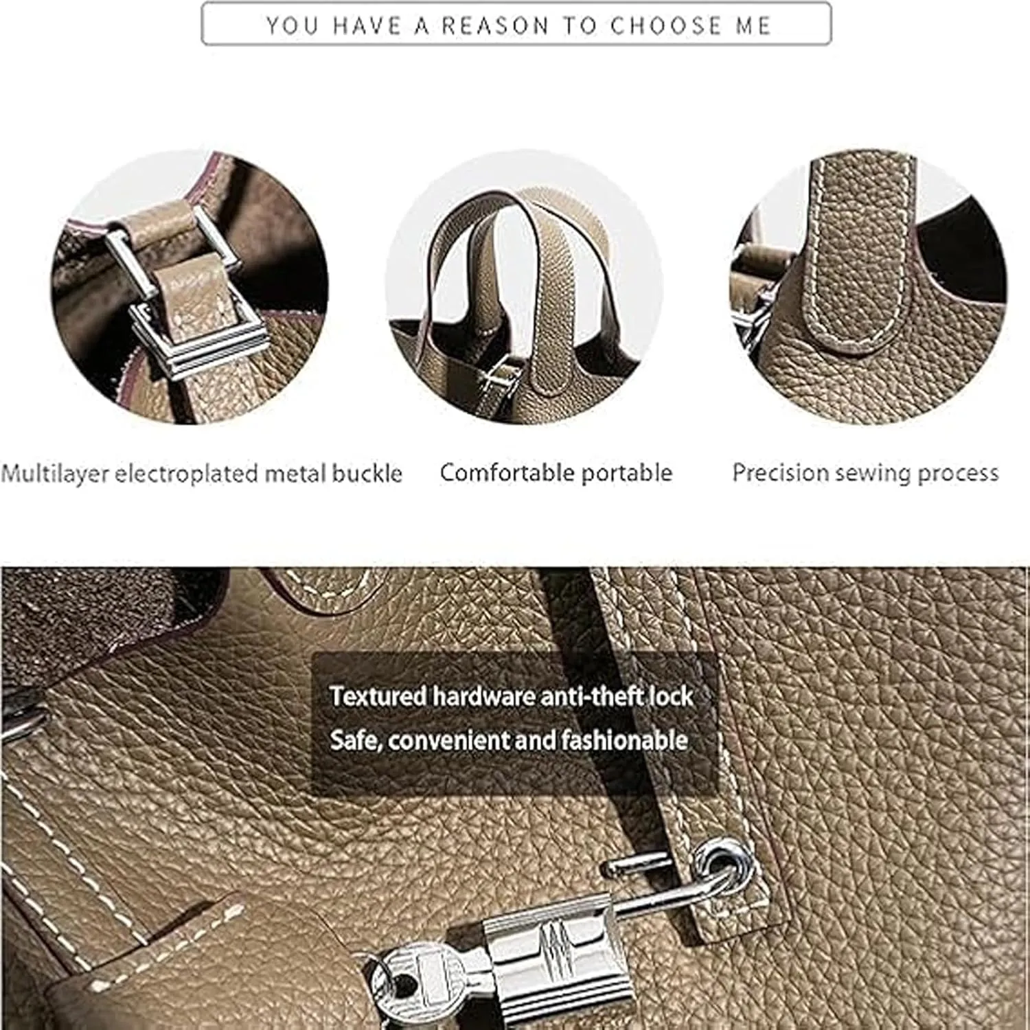 Trendy Plain Color Leather Handbag with Lock Design, Stylish Lock Design Bucket Bags, Leather Handbags for Women