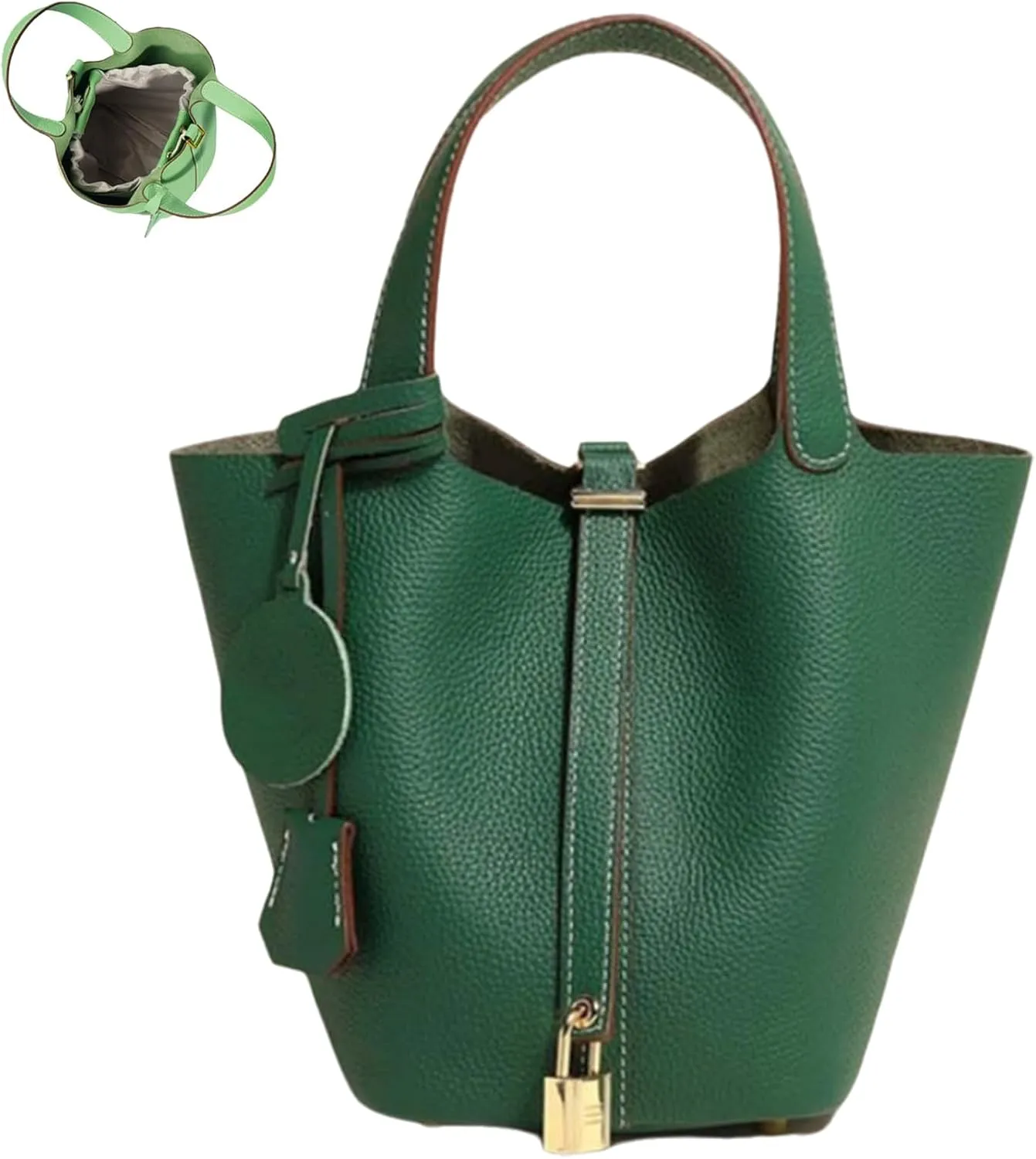Trendy Plain Color Leather Handbag with Lock Design, Stylish Lock Design Bucket Bags, Leather Handbags for Women