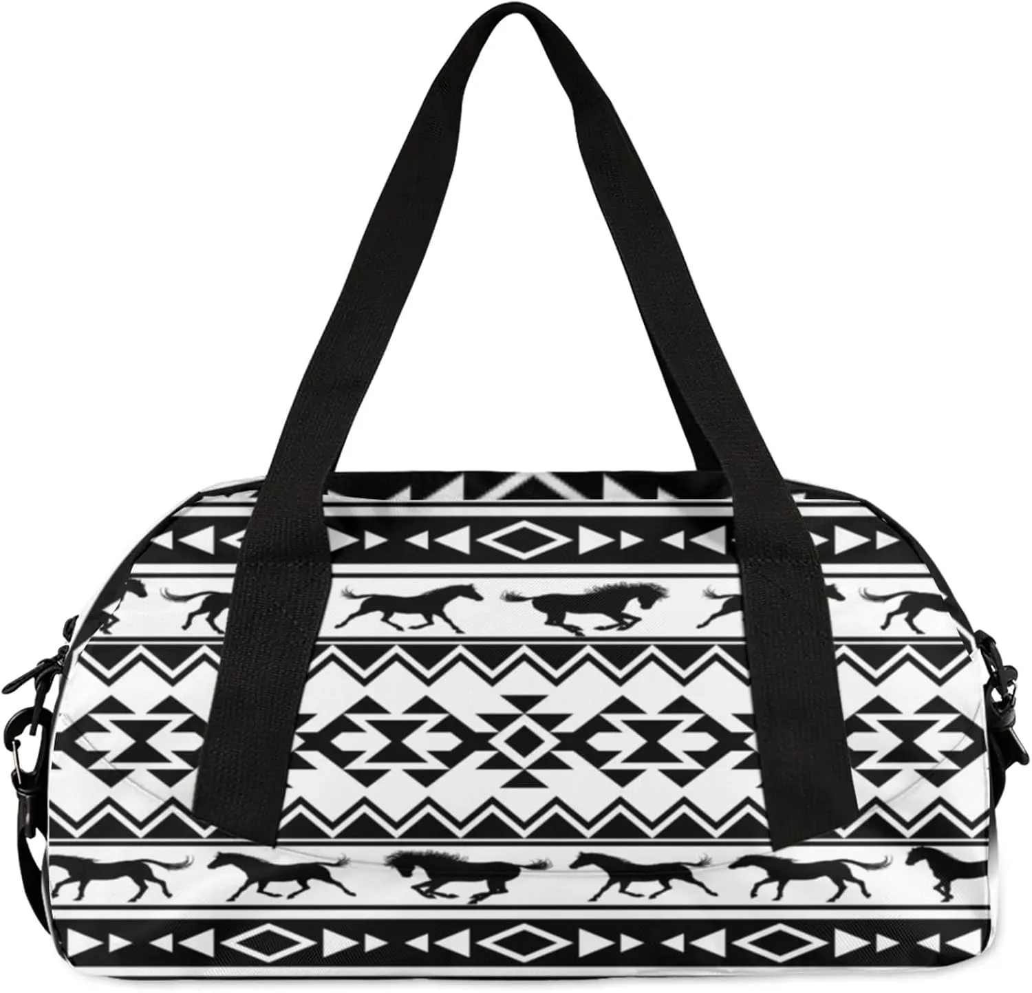 Tribal Ethnic Horses Art Kids Duffel Bag Lightweight Waterproof Sports Gym Bag with Front Zipper Pocket Foldable Weekender Overnight Bag for School Practice Gymnastic Ballet