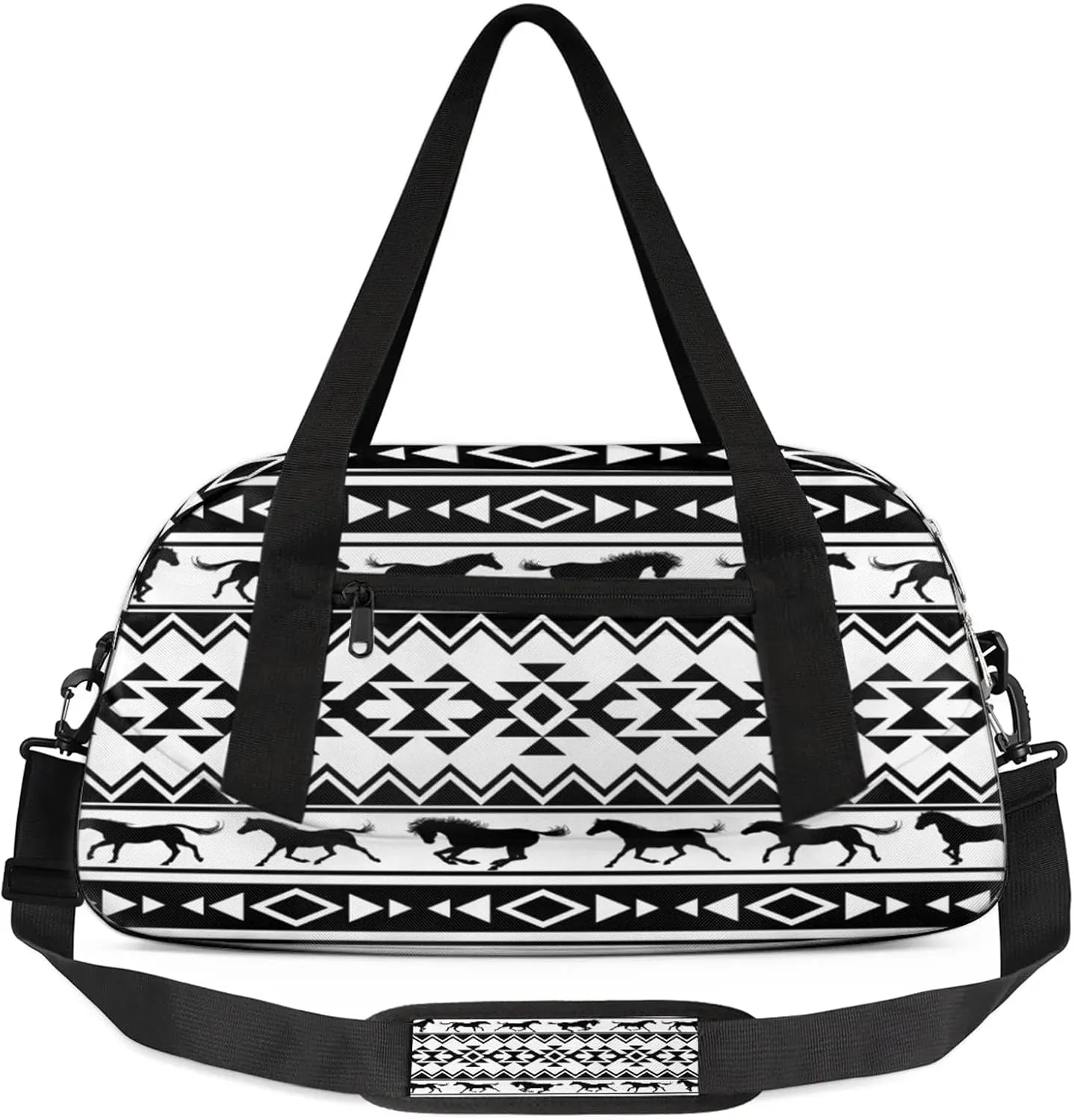 Tribal Ethnic Horses Art Kids Duffel Bag Lightweight Waterproof Sports Gym Bag with Front Zipper Pocket Foldable Weekender Overnight Bag for School Practice Gymnastic Ballet