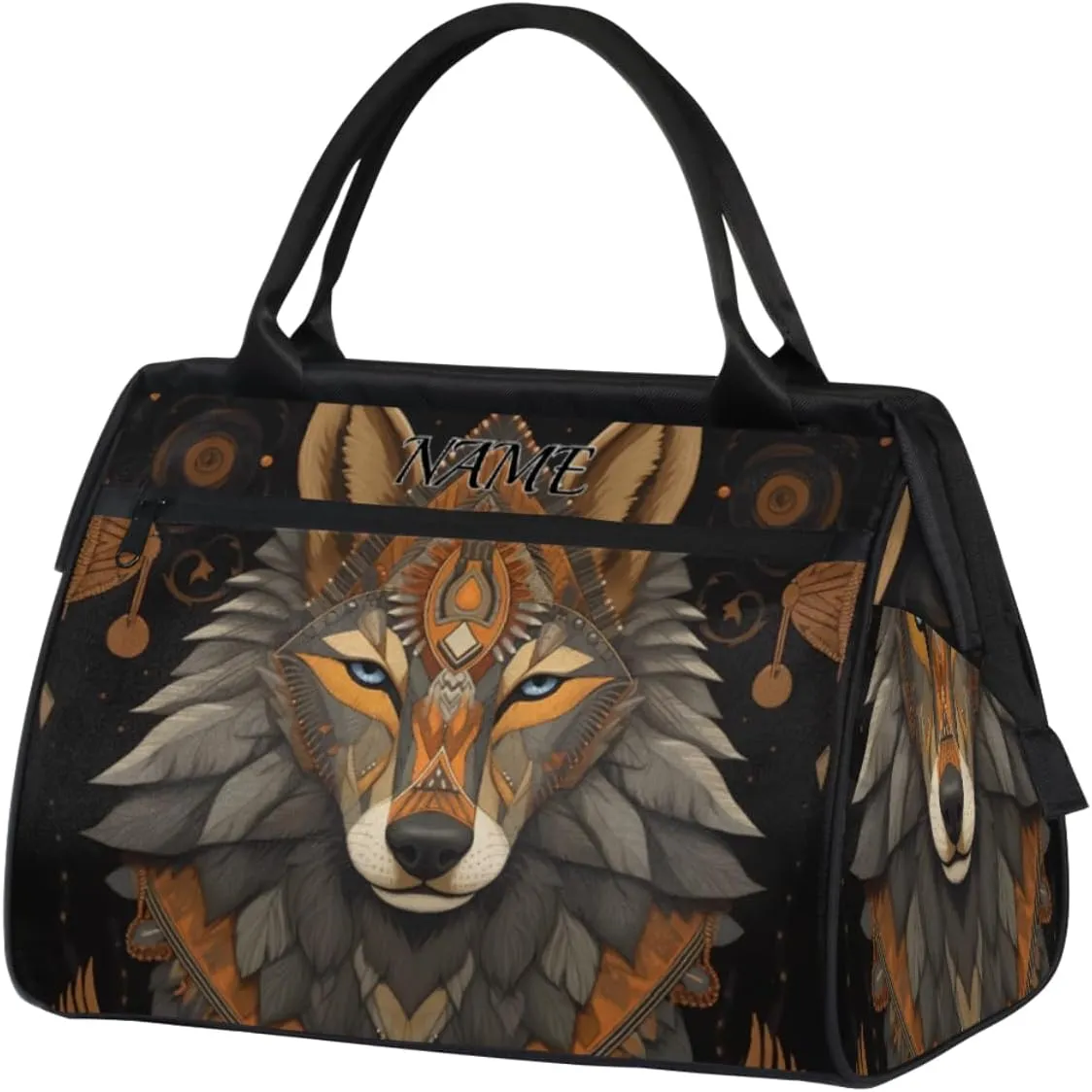 Tribe Leader Wolf Travel Sports Bag for Women Essentials Customized Name Carry On Duffel Gym Bag Personalized Accessories Large Tote Weekender Bag Ladies Beach Waterproof Bag