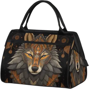 Tribe Leader Wolf Travel Sports Bag for Women Essentials Customized Name Carry On Duffel Gym Bag Personalized Accessories Large Tote Weekender Bag Ladies Beach Waterproof Bag