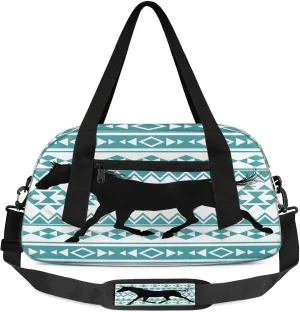 Tribes Horse Patterns Kids Duffel Bag Lightweight Waterproof Sports Gym Bag with Front Zipper Pocket Foldable Weekender Overnight Bag for School Practice Gymnastic Ballet