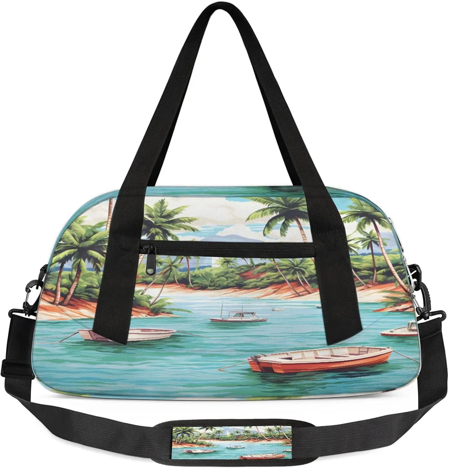 Tropical Beach Palm Tree Kids Duffel Bag Lightweight Waterproof Sports Gym Bag with Front Zipper Pocket Foldable Weekender Overnight Bag for School Practice Gymnastic Ballet