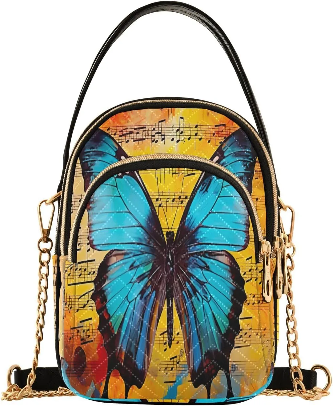 Tropical Beach Sunset with Vegetation Womens Crossbody Shoulder Bag, Three Zipper Crossbody Bags for Women