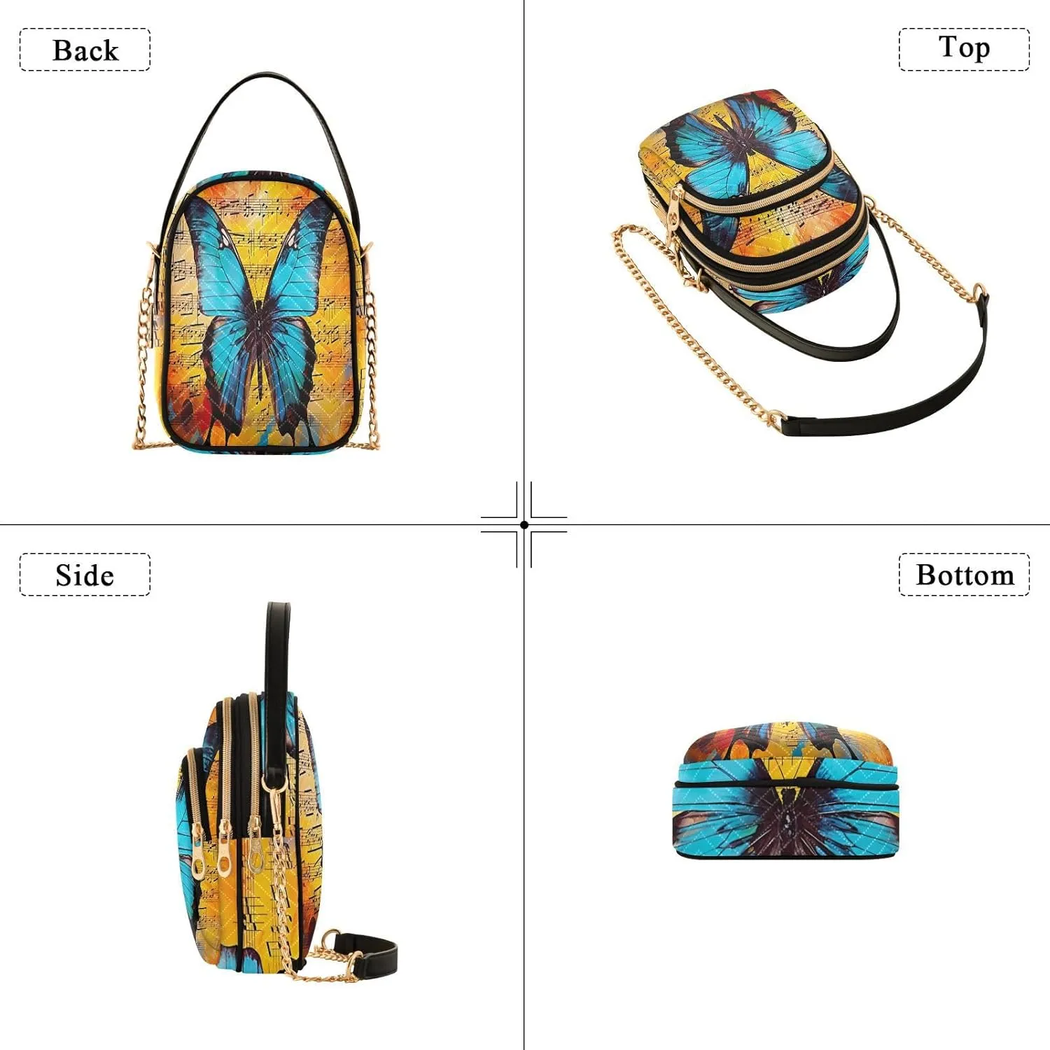 Tropical Beach Sunset with Vegetation Womens Crossbody Shoulder Bag, Three Zipper Crossbody Bags for Women