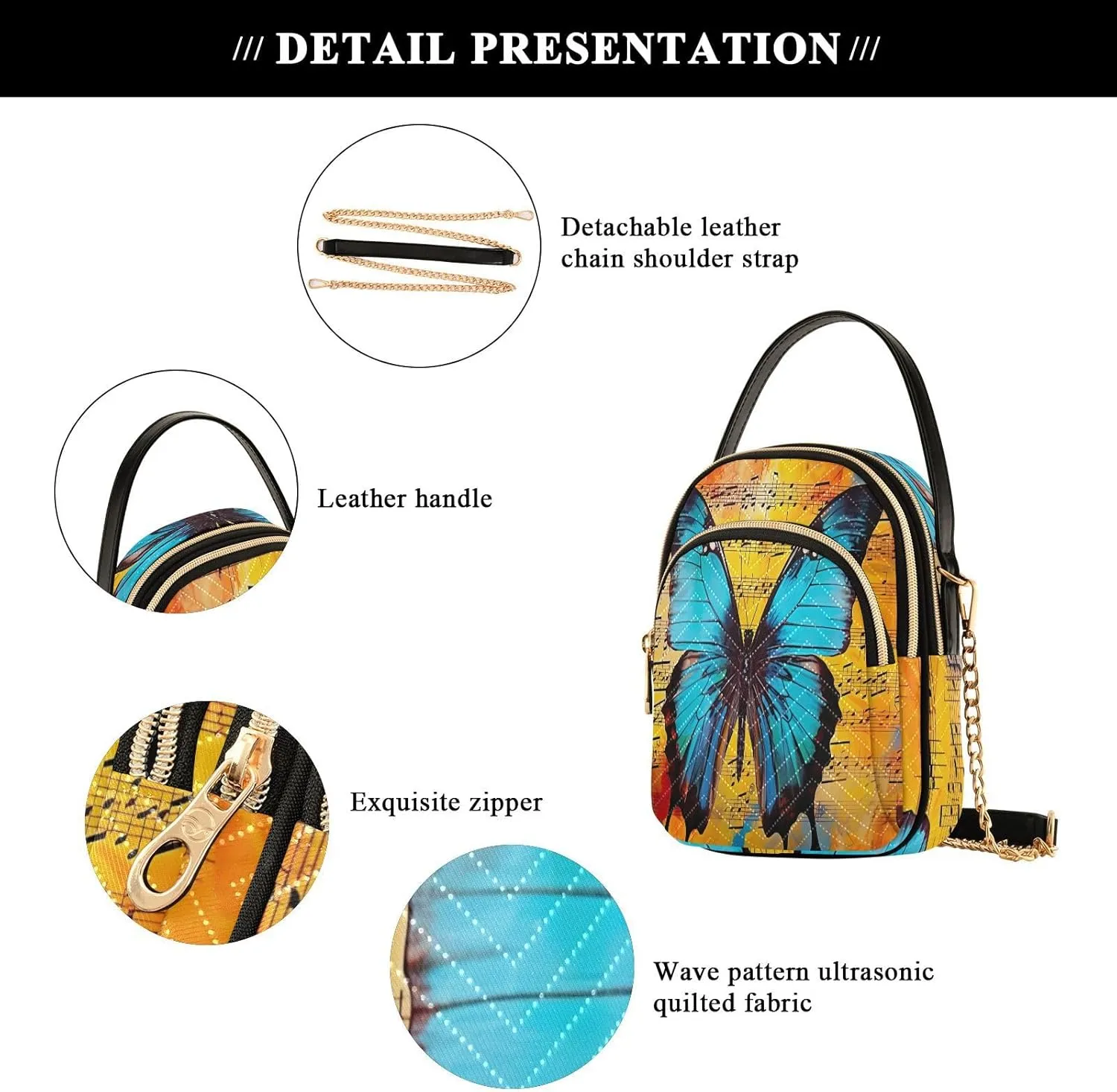Tropical Beach Sunset with Vegetation Womens Crossbody Shoulder Bag, Three Zipper Crossbody Bags for Women