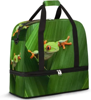 Tropical Green Frog Foldable Travel Duffel Bag Tote Carry on Luggage Sport Duffle for Women Men Gym Bag Overnight Weekender Bags with Shoe Compartments & Shoulder Strap
