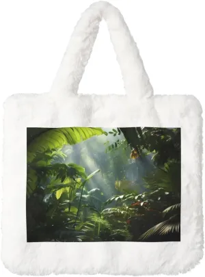 Tropical Rainforest Jungle Scene Plush Handbag, Comfortable Touch, Stylish And Compact, Suitable For Daily Travel