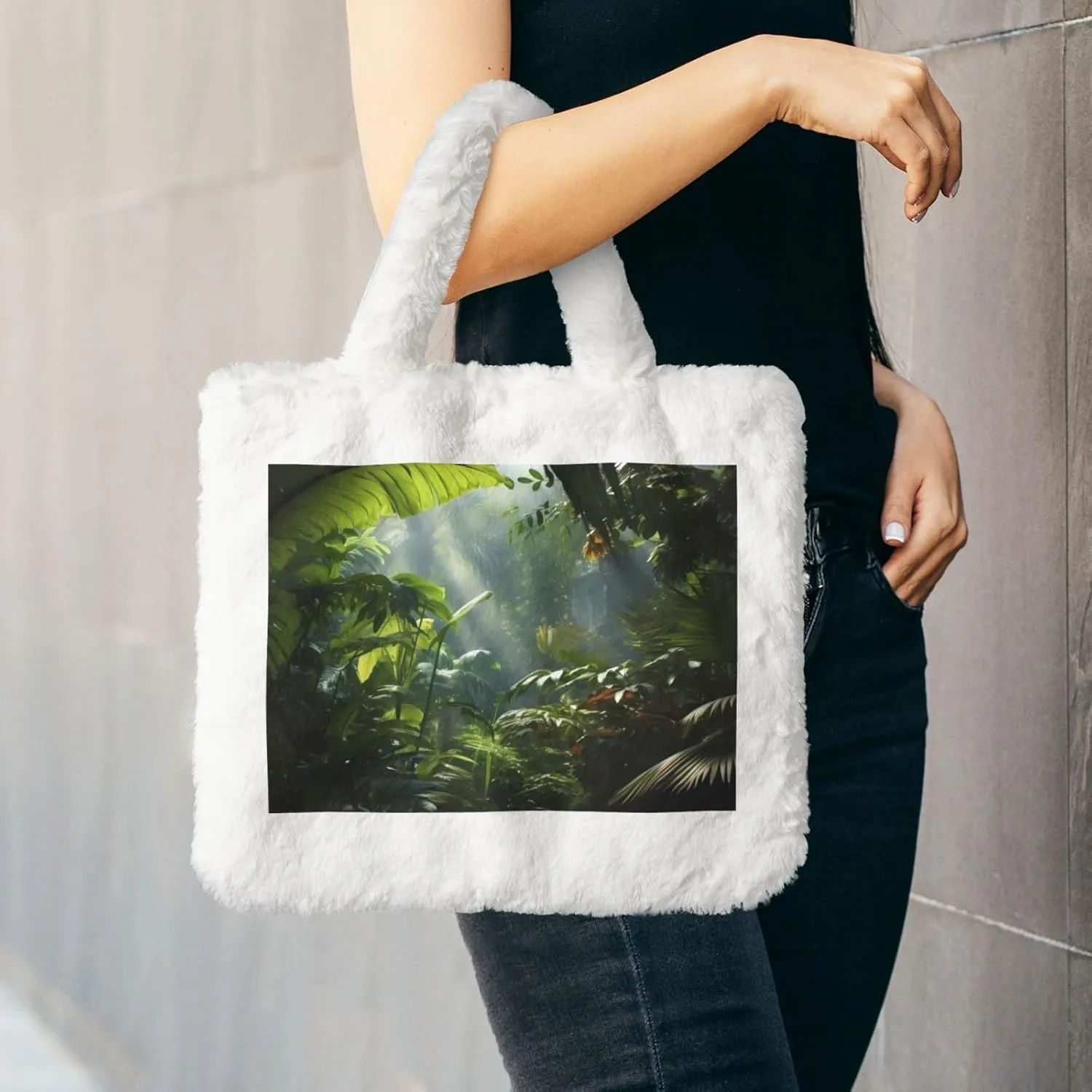 Tropical Rainforest Jungle Scene Plush Handbag, Comfortable Touch, Stylish And Compact, Suitable For Daily Travel