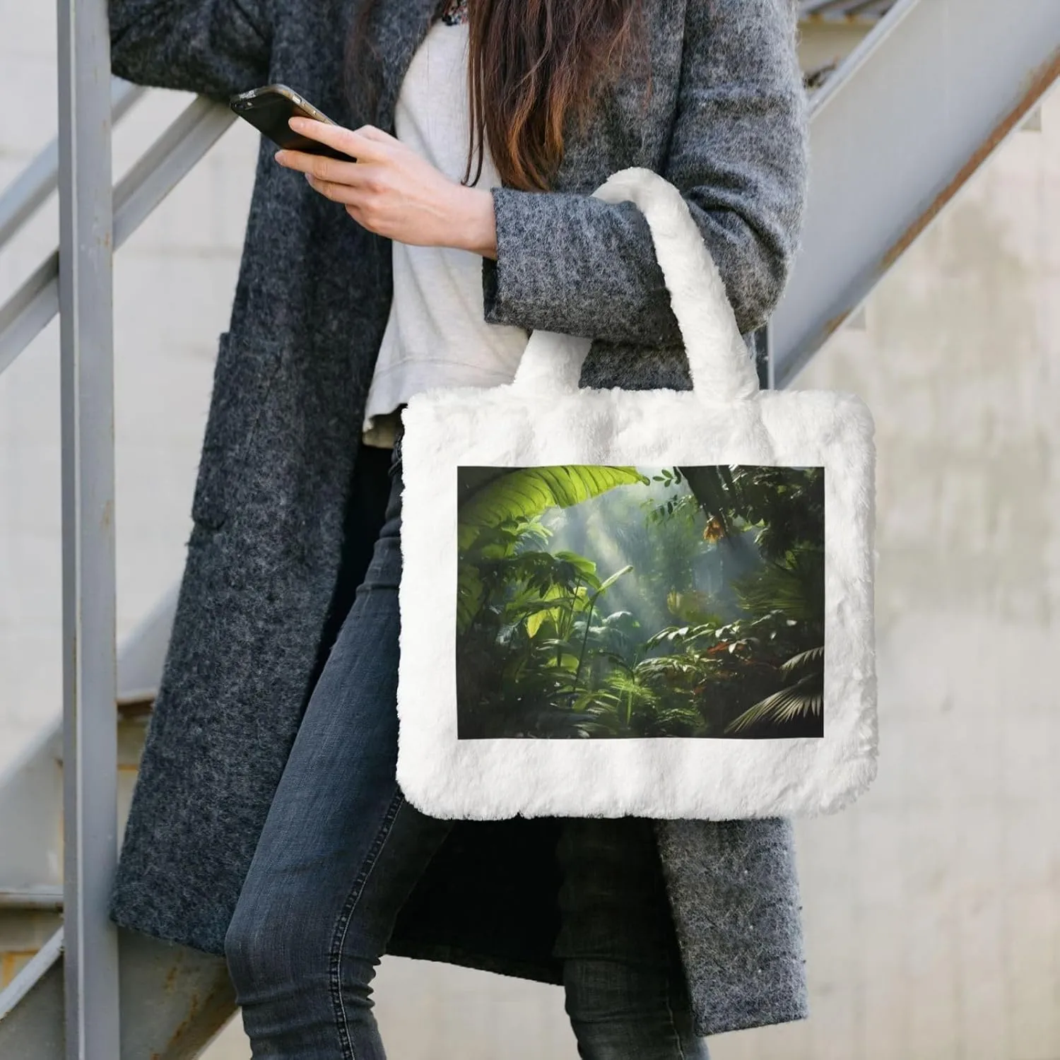 Tropical Rainforest Jungle Scene Plush Handbag, Comfortable Touch, Stylish And Compact, Suitable For Daily Travel