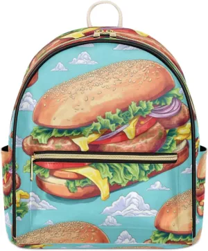 TropicalLife Beef Burgers Food Backpack Purse for Women PU Leather Lightweight Ladies Shoulder Fashion Satchel Bags Travel Casual Daypack