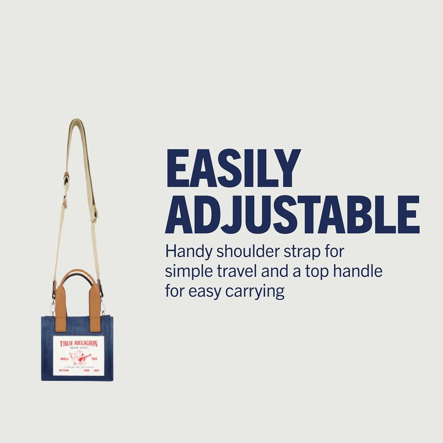 True Religion Tote Bag, Women's Mini Travel Shoulder Bag with Adjustable Strap