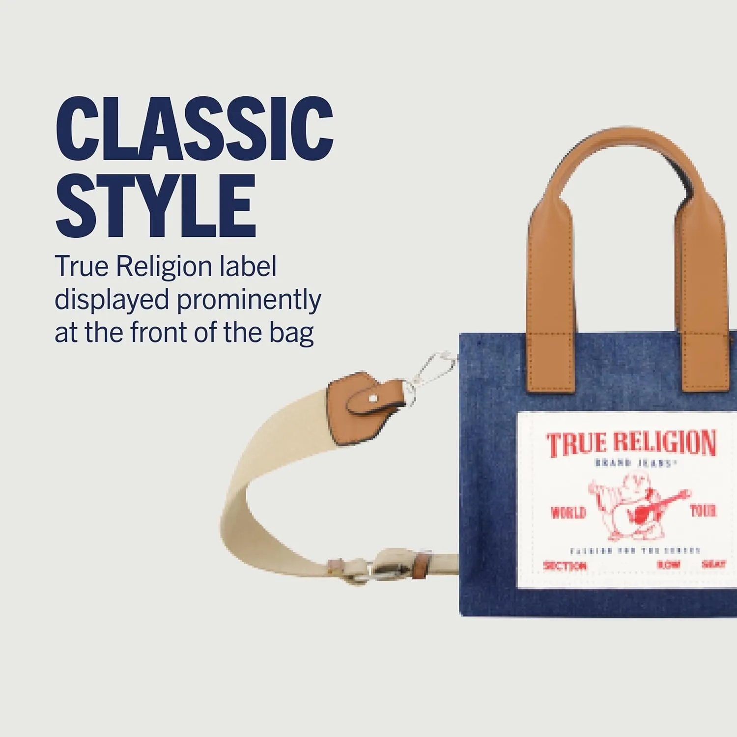 True Religion Tote Bag, Women's Mini Travel Shoulder Bag with Adjustable Strap