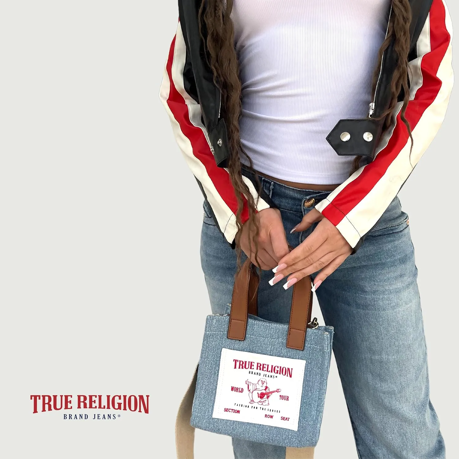 True Religion Tote Bag, Women's Mini Travel Shoulder Bag with Adjustable Strap