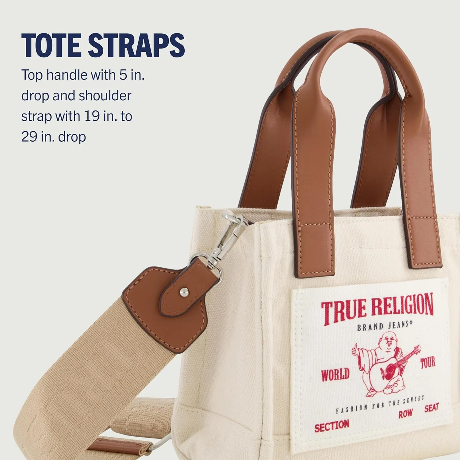 True Religion Tote Bag, Women's Mini Travel Shoulder Bag with Adjustable Strap