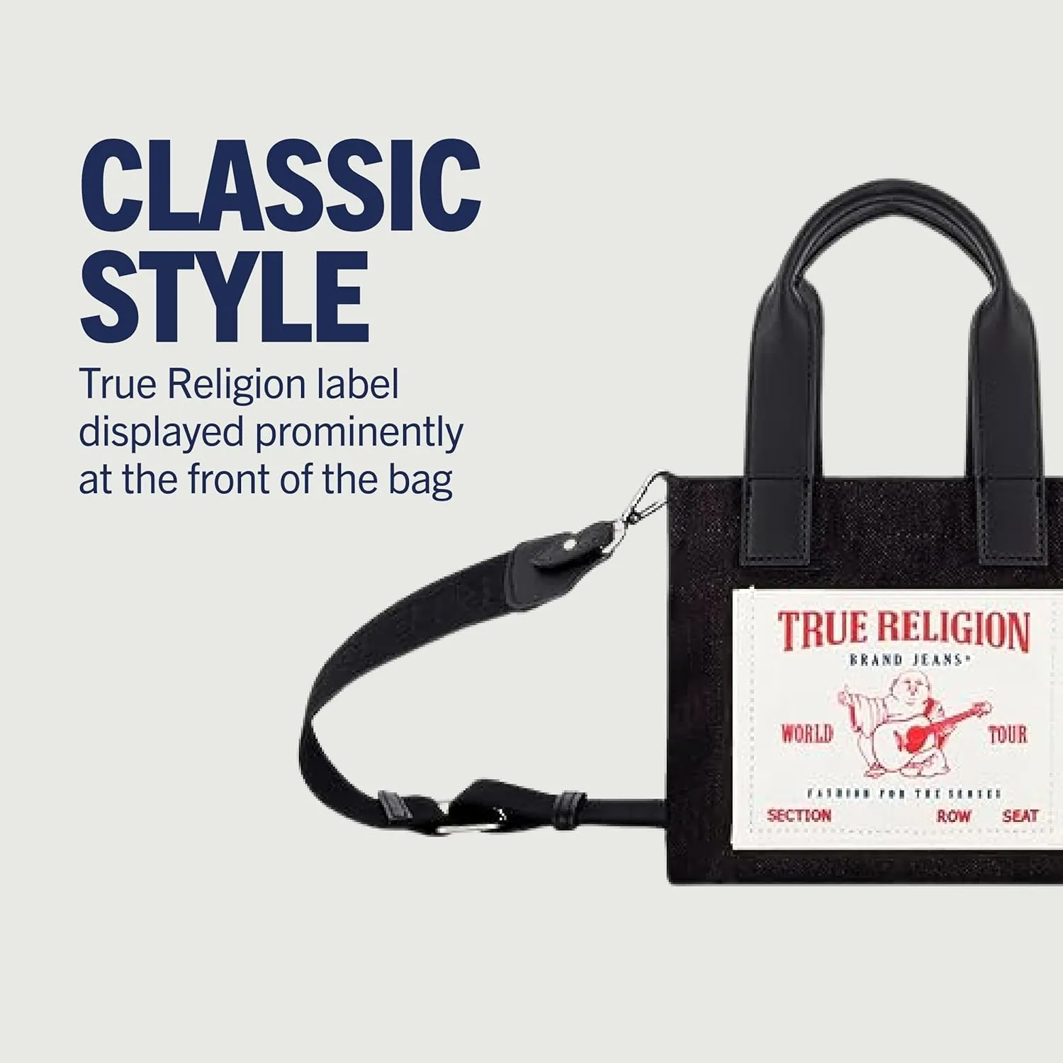 True Religion Tote Bag, Women's Mini Travel Shoulder Bag with Adjustable Strap