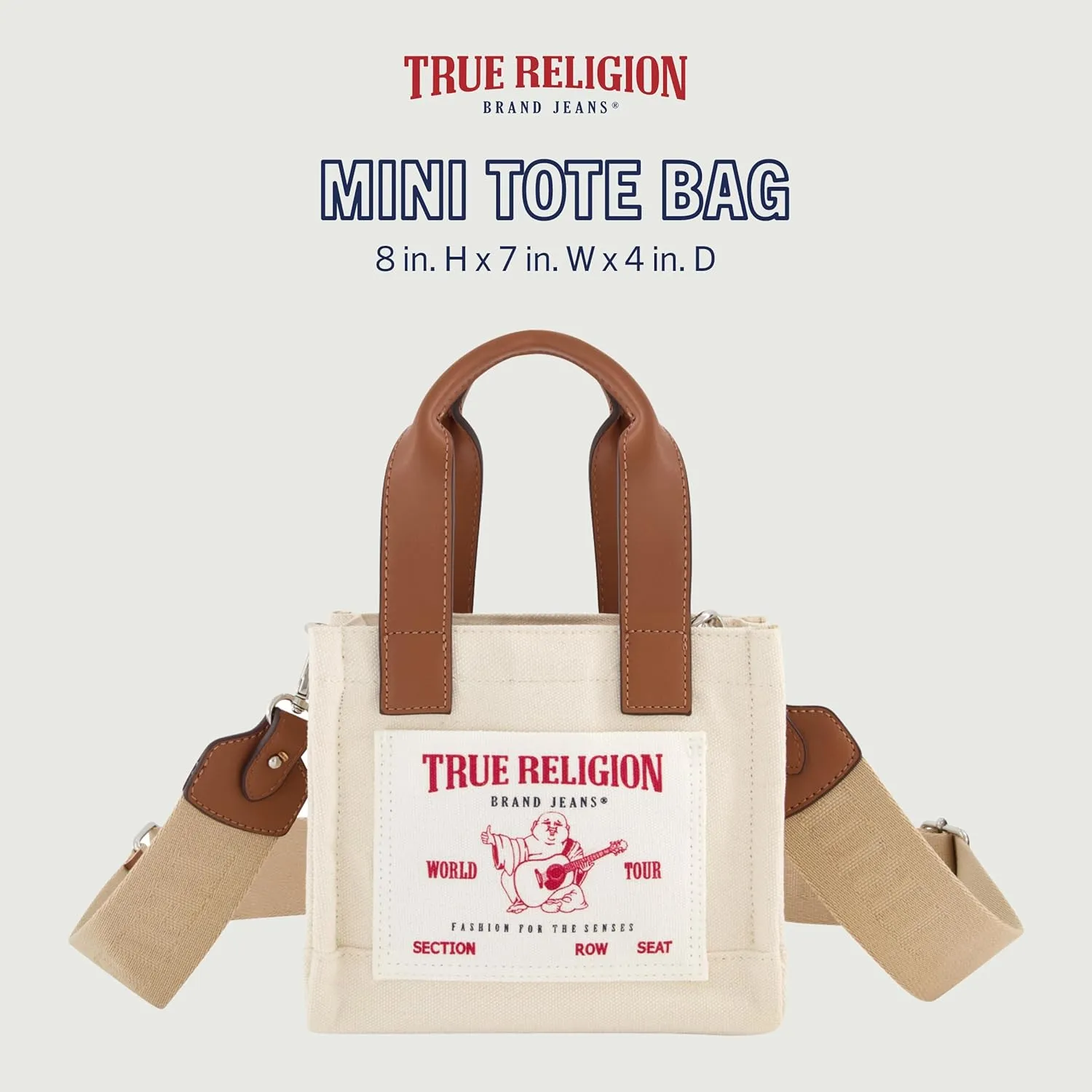 True Religion Tote Bag, Women's Mini Travel Shoulder Bag with Adjustable Strap