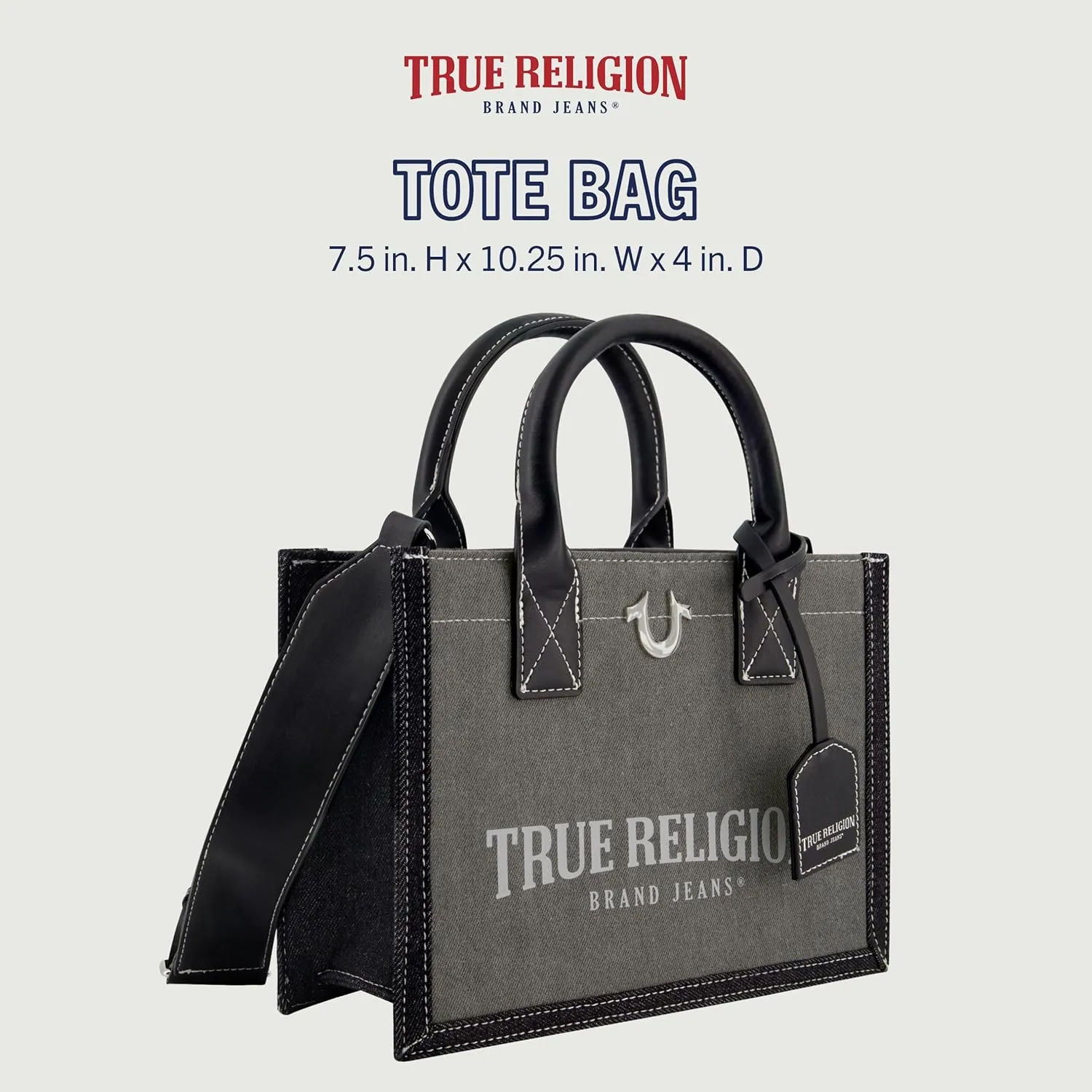 True Religion Women's Tote Bag, Medium Travel Purse Handbag with Adjustable Shoulder Strap and Horseshoe Logo