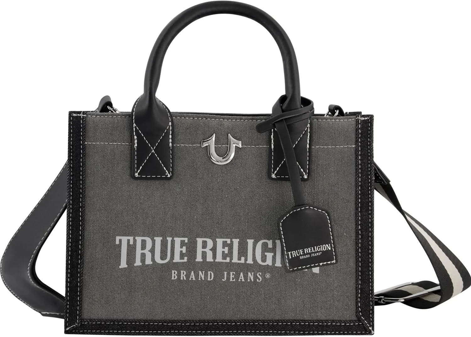 True Religion Women's Tote Bag, Medium Travel Purse Handbag with Adjustable Shoulder Strap and Horseshoe Logo