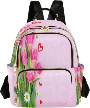Tulips Heart Fuchsia Backpack Purse for Women Casual Backpacks with Anti-theft Back for Ladies S