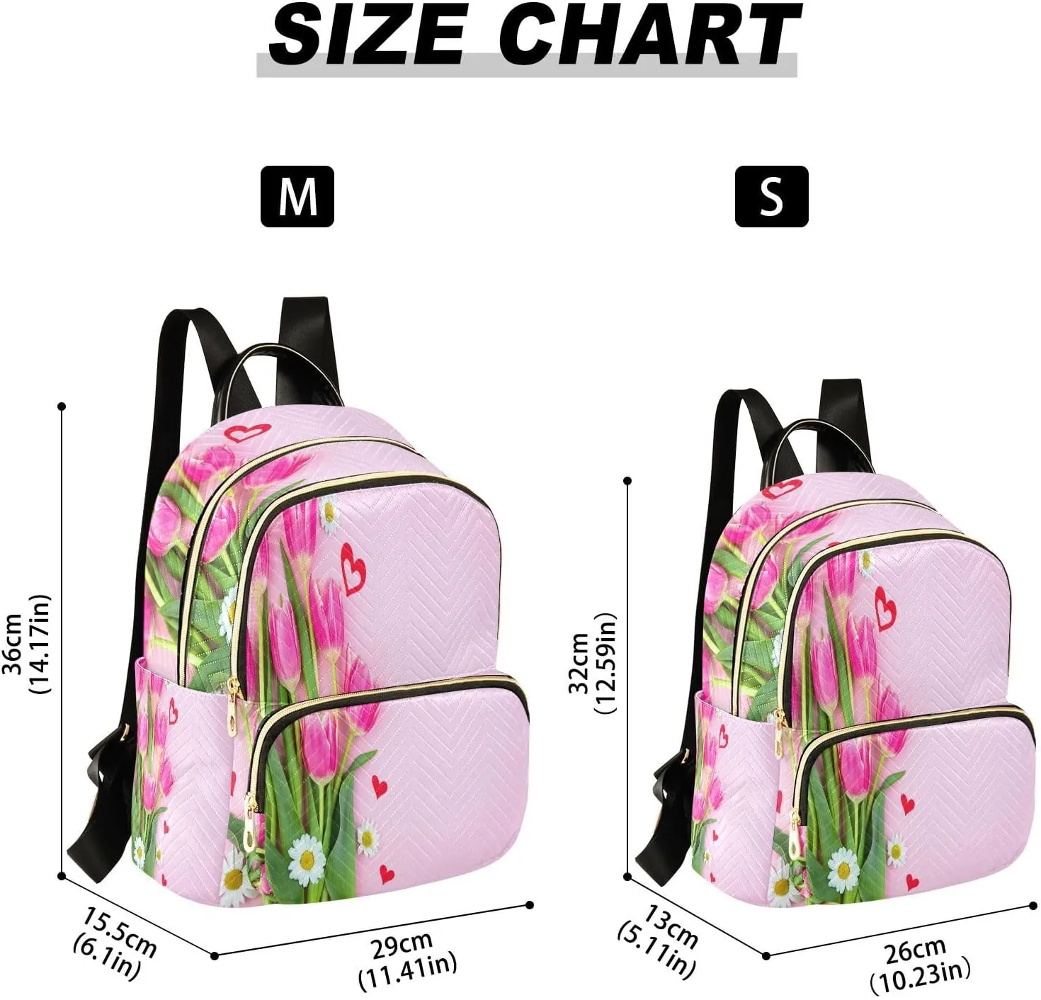 Tulips Heart Fuchsia Backpack Purse for Women Casual Backpacks with Anti-theft Back for Ladies S
