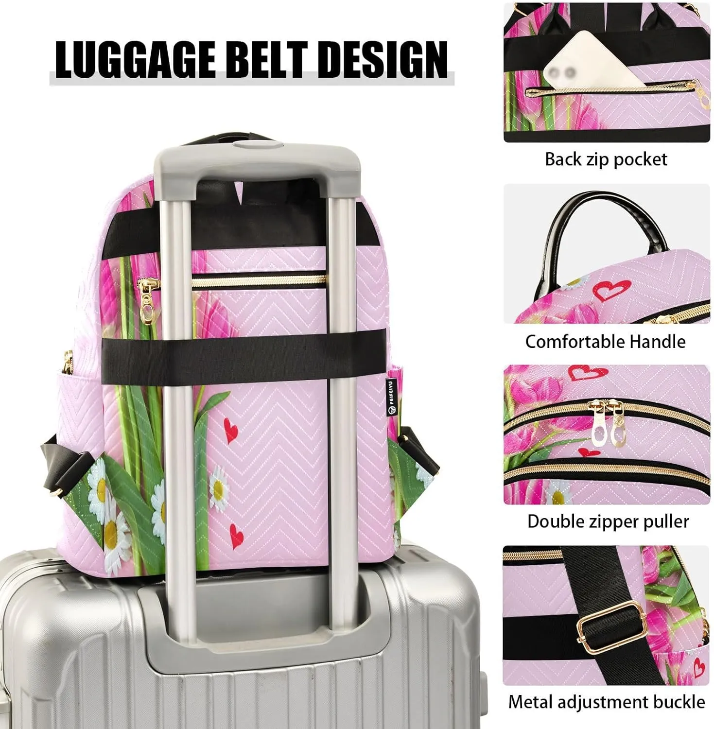 Tulips Heart Fuchsia Backpack Purse for Women Casual Backpacks with Anti-theft Back for Ladies S