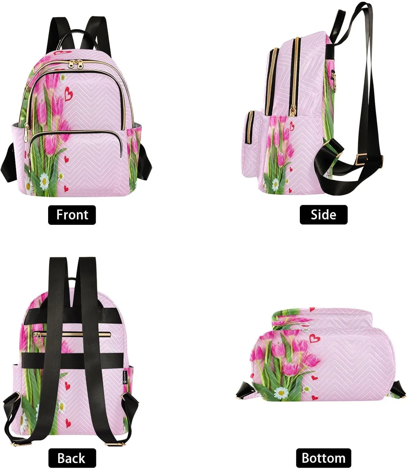 Tulips Heart Fuchsia Backpack Purse for Women Casual Backpacks with Anti-theft Back for Ladies S