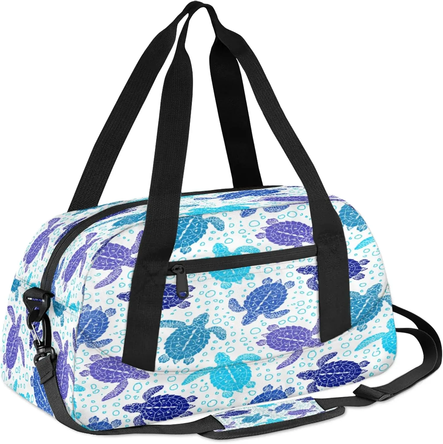 Turtle Pattern Kids Duffel Bag Lightweight Waterproof Sports Gym Bag with Front Zipper Pocket Foldable Weekender Overnight Bag for School Practice Gymnastic Ballet