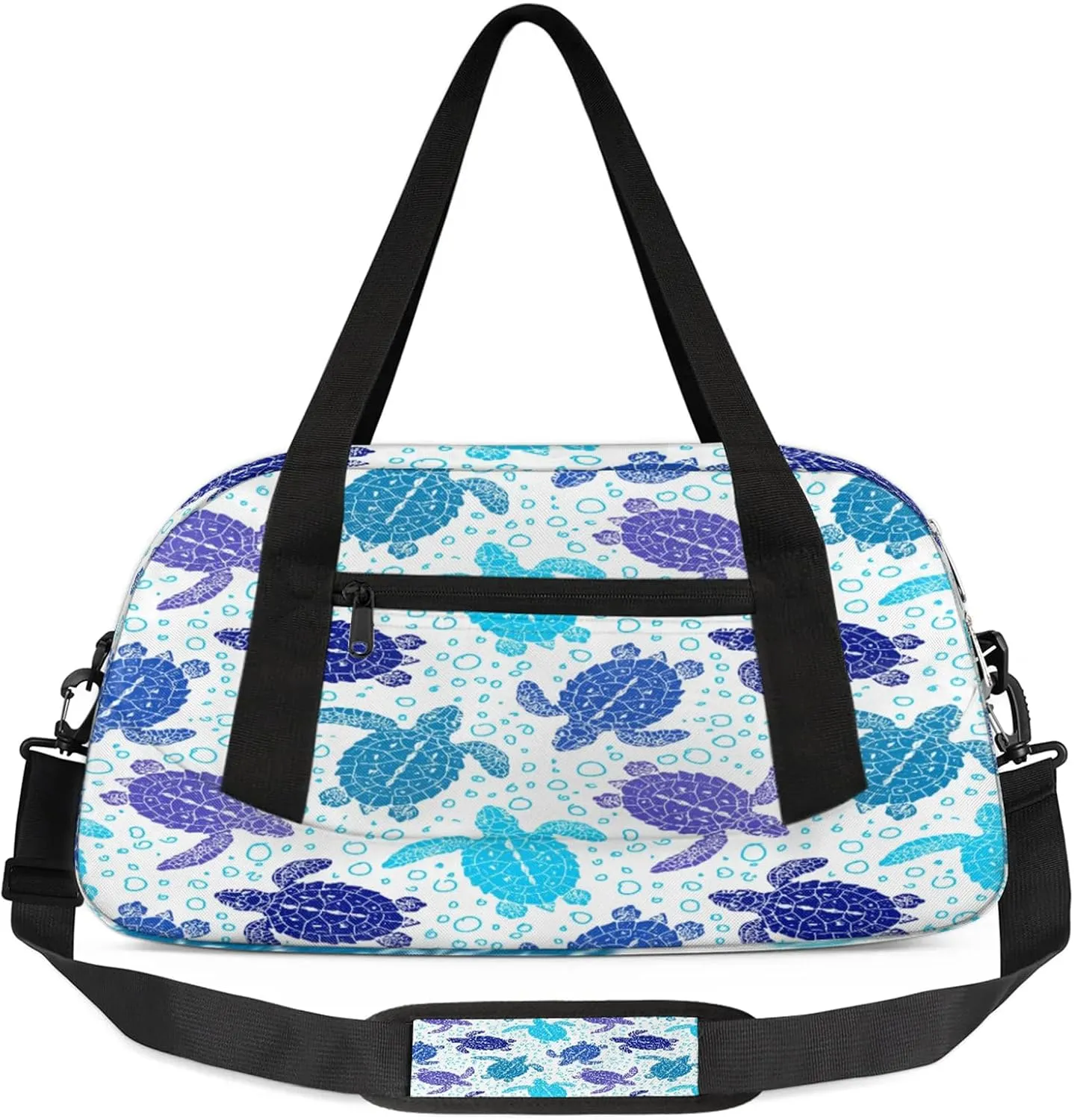Turtle Pattern Kids Duffel Bag Lightweight Waterproof Sports Gym Bag with Front Zipper Pocket Foldable Weekender Overnight Bag for School Practice Gymnastic Ballet
