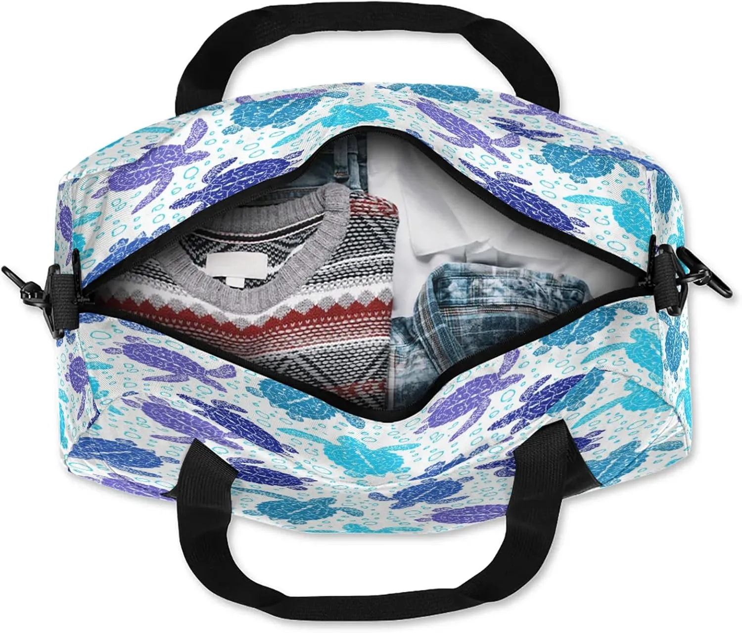 Turtle Pattern Kids Duffel Bag Lightweight Waterproof Sports Gym Bag with Front Zipper Pocket Foldable Weekender Overnight Bag for School Practice Gymnastic Ballet