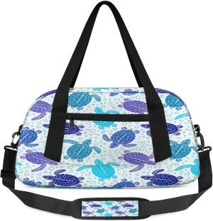 Turtle Pattern Kids Duffel Bag Lightweight Waterproof Sports Gym Bag with Front Zipper Pocket Foldable Weekender Overnight Bag for School Practice Gymnastic Ballet