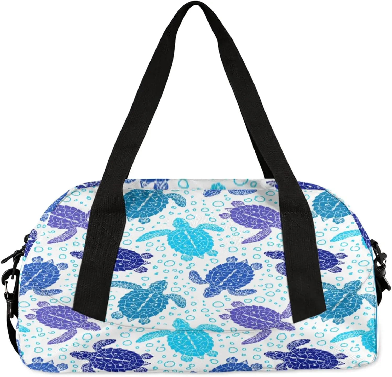Turtle Pattern Kids Duffel Bag Lightweight Waterproof Sports Gym Bag with Front Zipper Pocket Foldable Weekender Overnight Bag for School Practice Gymnastic Ballet