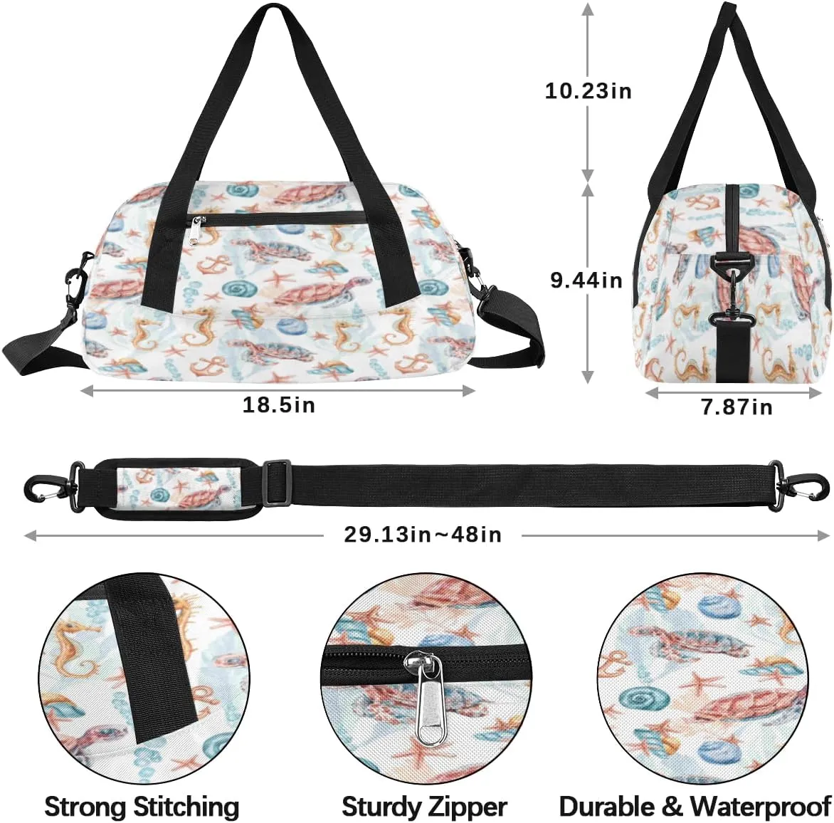 Turtles Seahorses Gym Bag, Duffle Bag, Weekender Bag, Duffel Bag, Overnight Bag, Travel Duffel Bag, Dance Bag, Tote Bag, Beach Bag, Pool Bag, Gym Duffle Bag, Carry on Bag