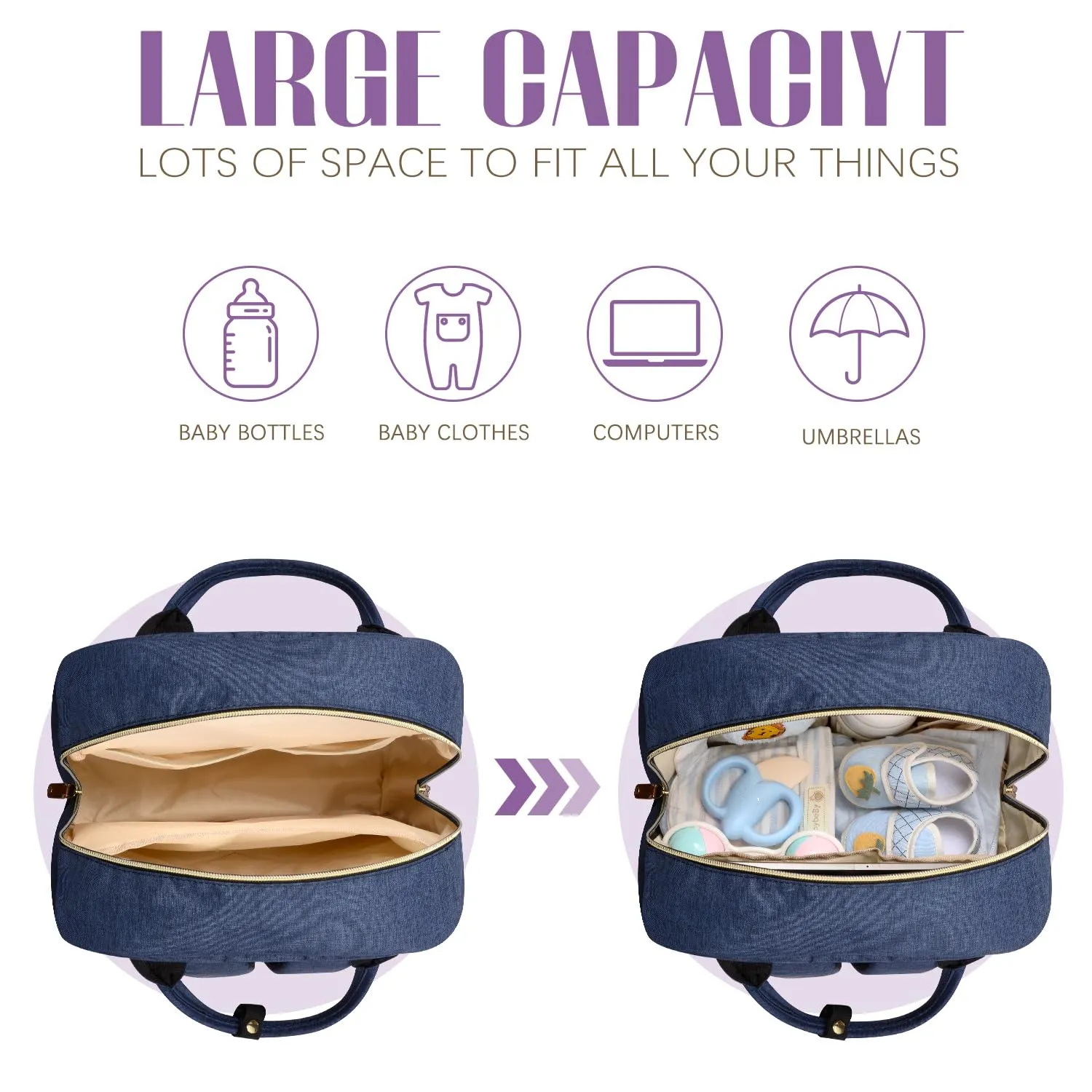Tuwubi Diaper Bag Backpack, Baby Essentials Travel Tote Bag, Multi function Waterproof Backpacks, Travel Essentials with Stroller Straps & Pacifier Case - Blue