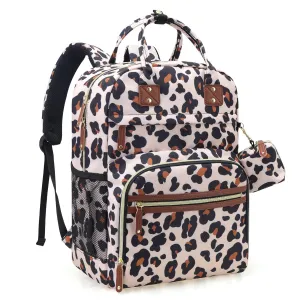 Tuwubi Diaper Bag Backpack, Baby Essentials Travel Tote Bag, Multi function Waterproof Backpacks, Travel Essentials with Stroller Straps & Pacifier Case - Leopard Print