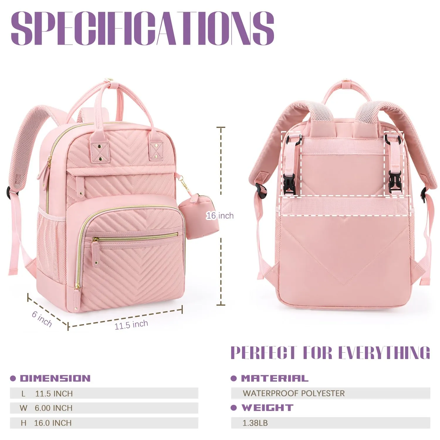 Tuwubi Diaper Bag Backpack, Baby Essentials Travel Tote Bag, Multi function Waterproof Backpacks, Travel Essentials with Stroller Straps & Pacifier Case - Light Pink