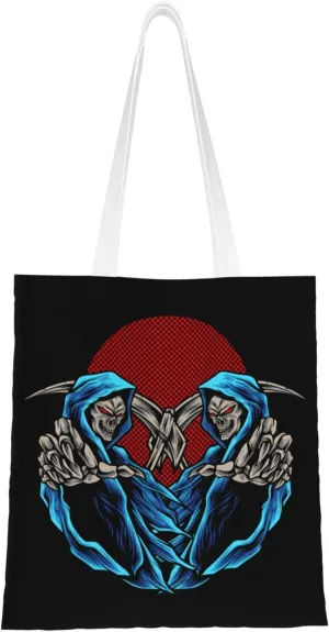 Twin Devil Monsters Tote Bag for Women Canvas Shopping Bags Reusable Large Capacity Casual Shoulder Handbags Grocery Bags DIY Gift Bags