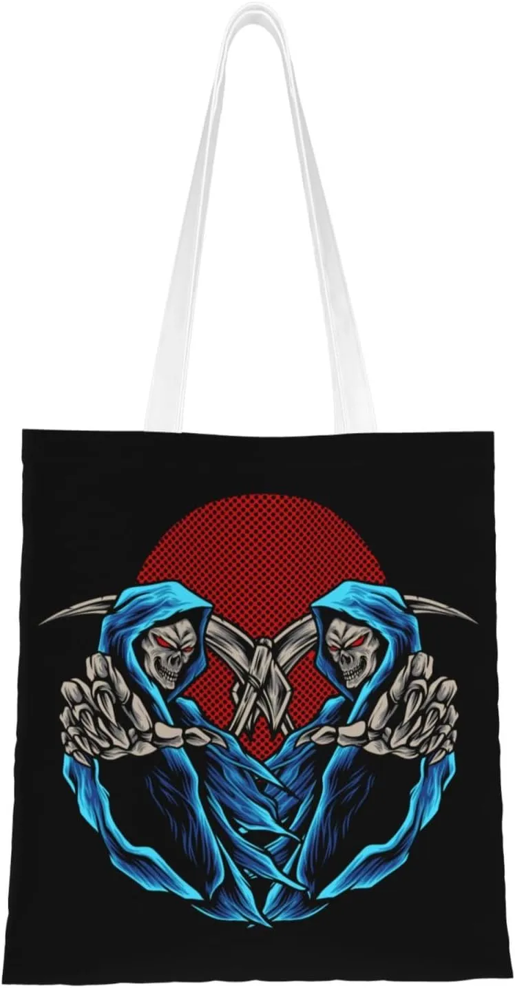 Twin Devil Monsters Tote Bag for Women Canvas Shopping Bags Reusable Large Capacity Casual Shoulder Handbags Grocery Bags DIY Gift Bags