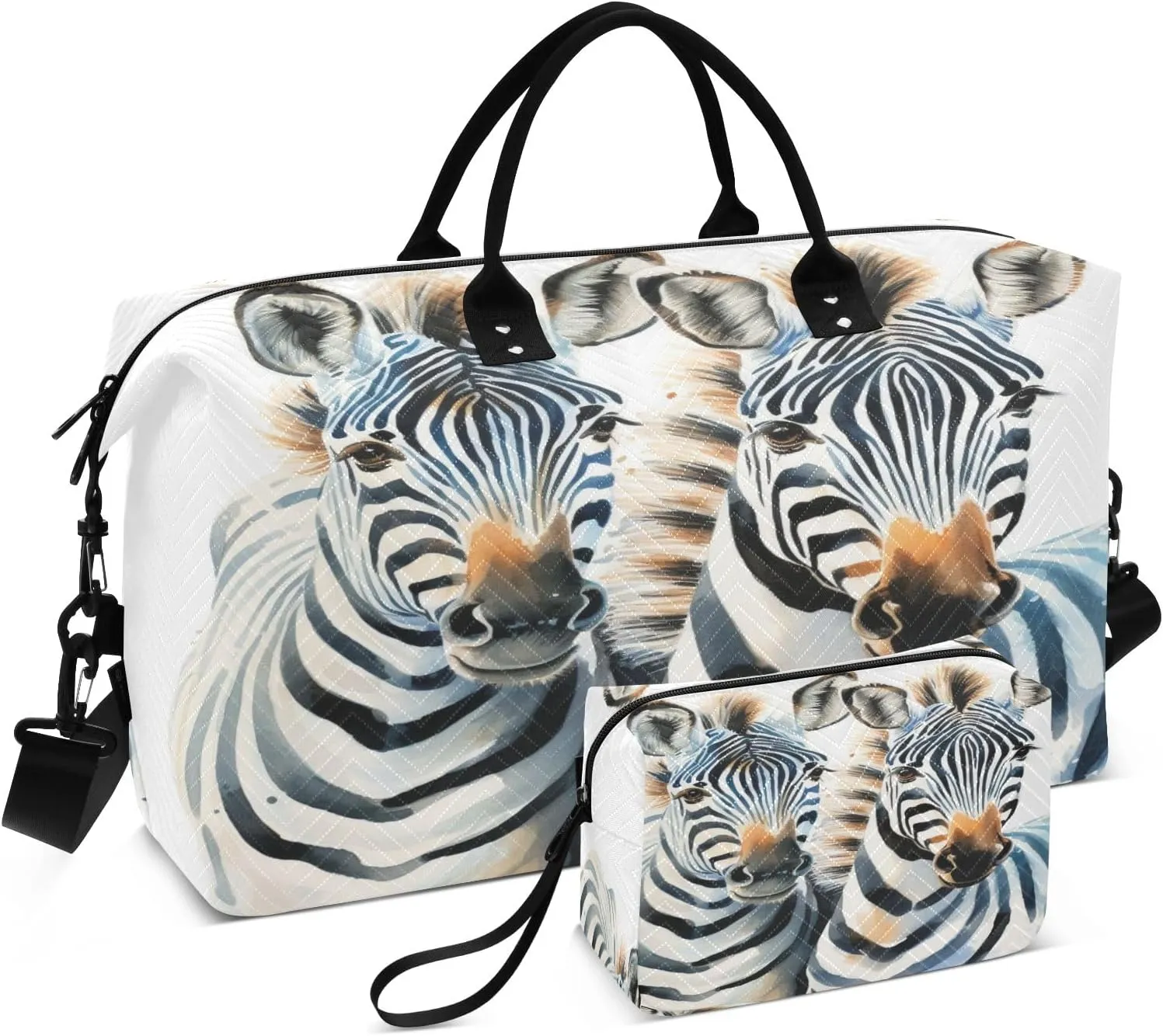 Two Zebras Travel Duffel Bags with Toiletry Bag and Adjustable Strap for Travel Gym Yoga